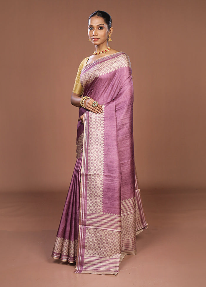 Purple Tussar Silk Saree With Blouse Piece