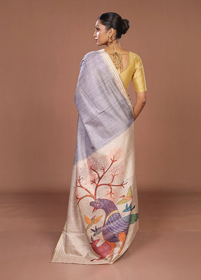 Grey Tussar Silk Saree With Blouse Piece