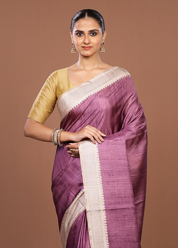 Purple Tussar Silk Saree With Blouse Piece