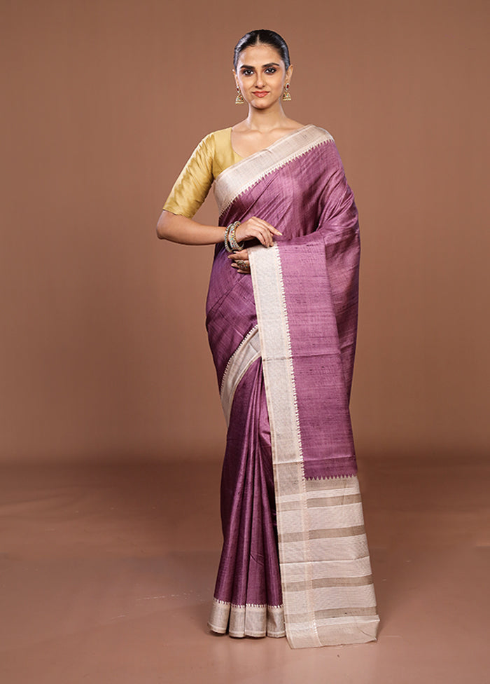 Purple Tussar Silk Saree With Blouse Piece