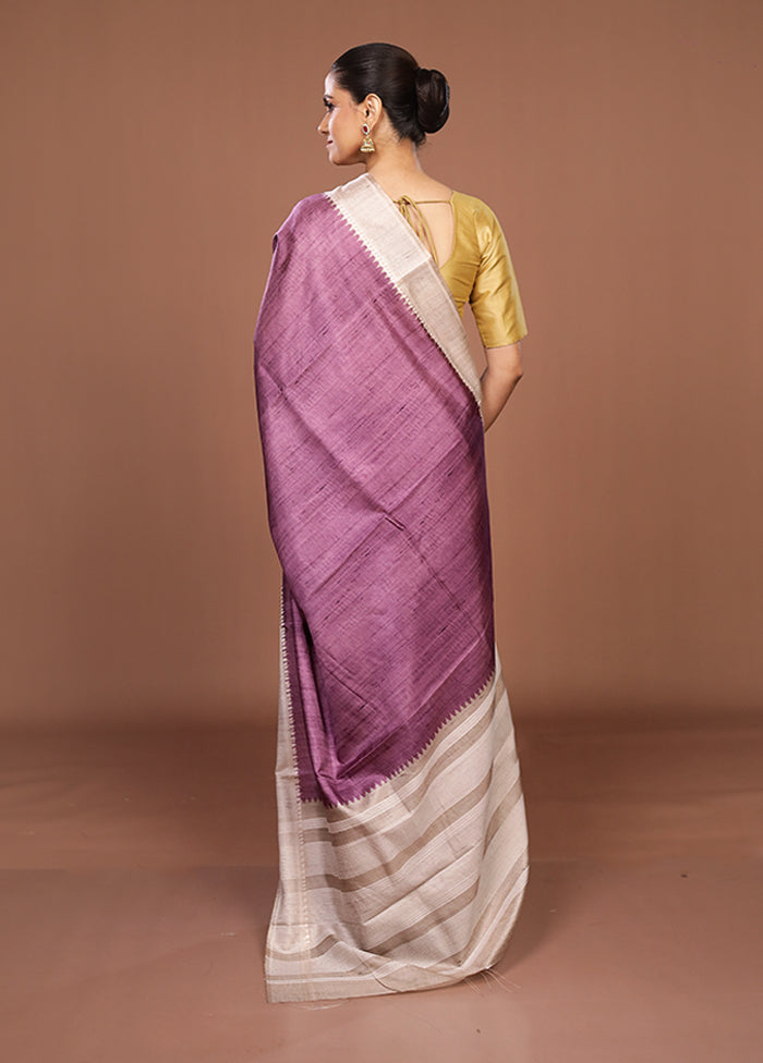 Purple Tussar Silk Saree With Blouse Piece
