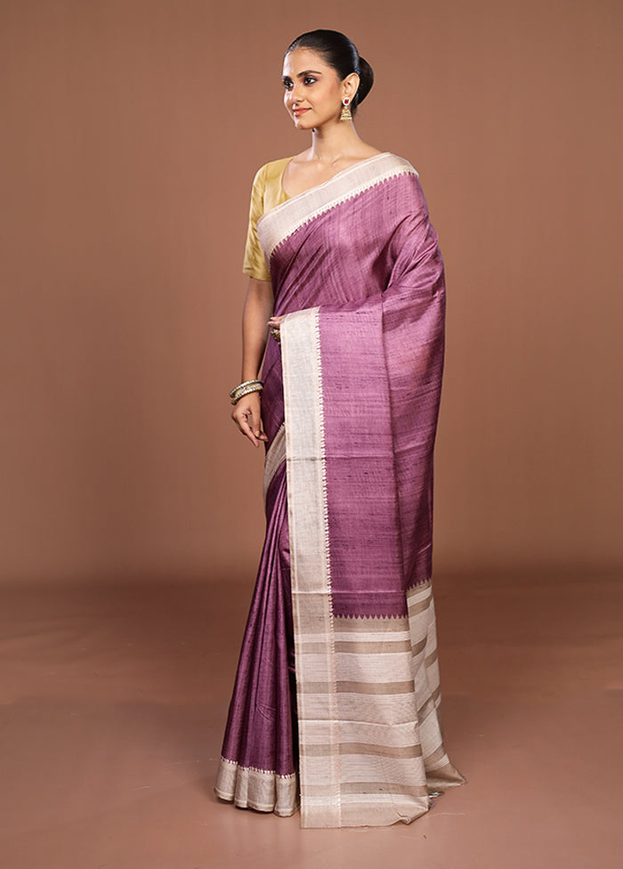 Purple Tussar Silk Saree With Blouse Piece
