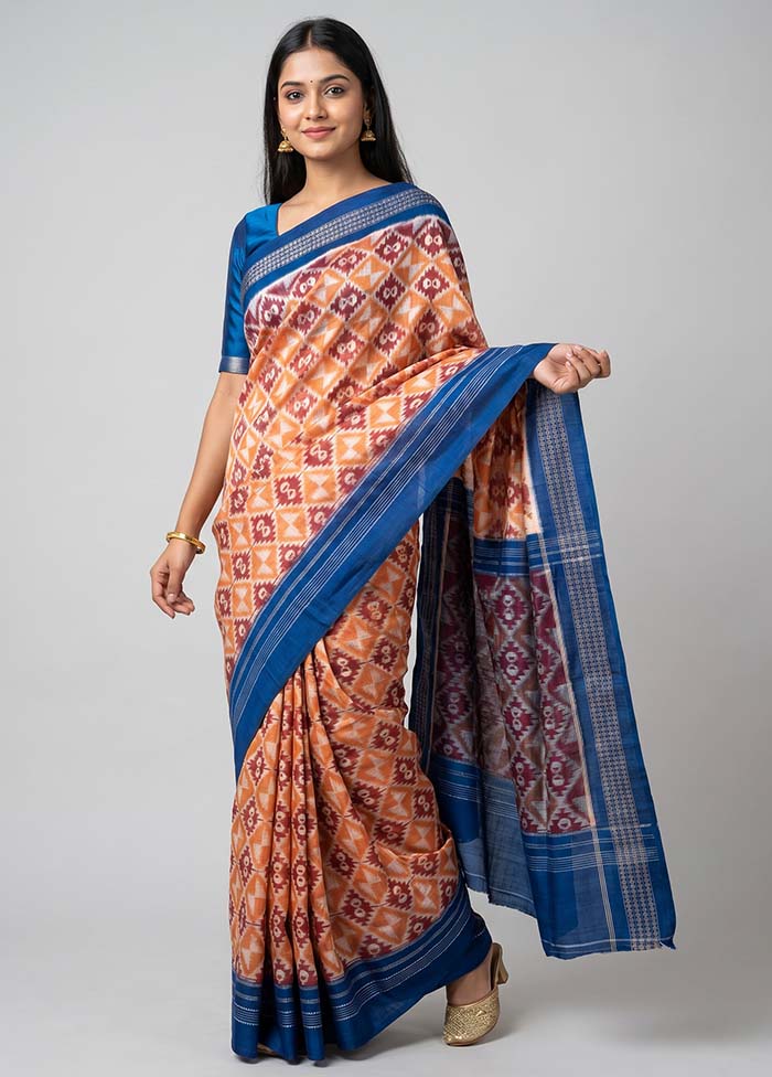 Pink Bomkai Silk Saree Without Blouse Piece