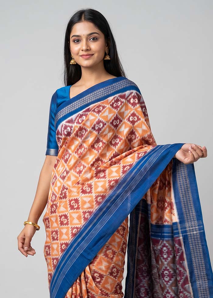 Pink Bomkai Silk Saree Without Blouse Piece