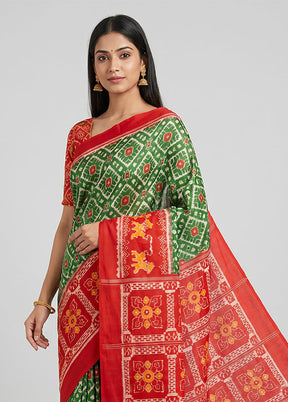 Green Handloom Bomkai Pure Silk Saree With Blouse Piece