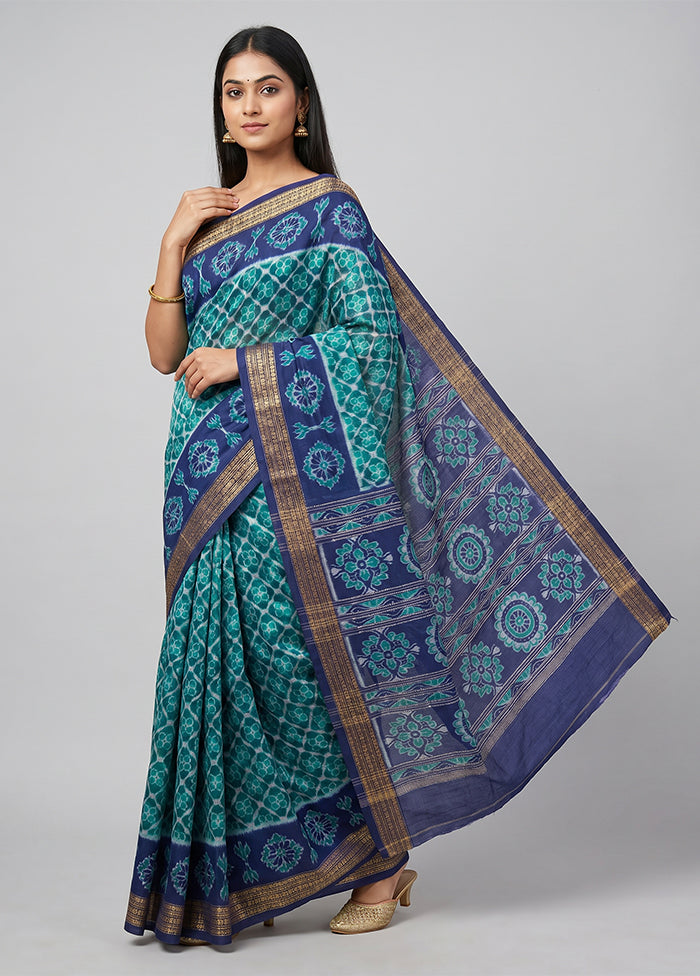 Blue Handloom Bomkai Pure Silk Saree With Blouse Piece