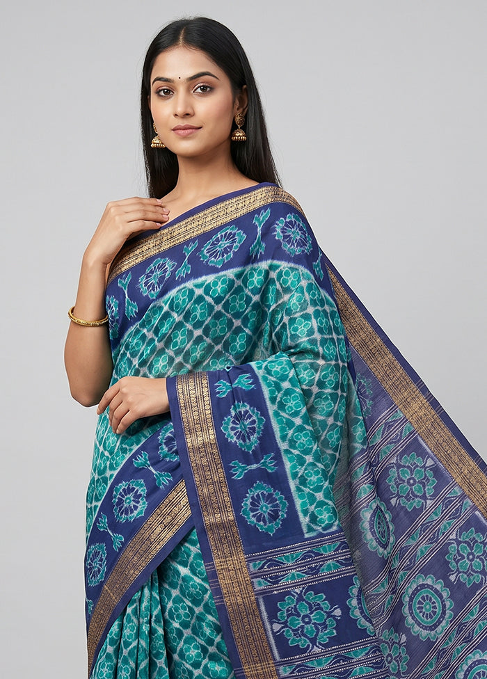 Blue Handloom Bomkai Pure Silk Saree With Blouse Piece