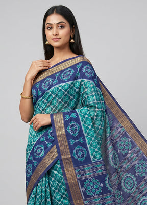 Blue Handloom Bomkai Pure Silk Saree With Blouse Piece