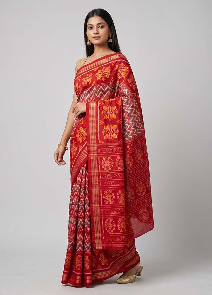 Pink Handloom Bomkai Pure Silk Saree With Blouse Piece