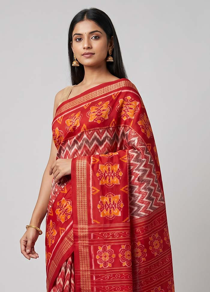 Pink Handloom Bomkai Pure Silk Saree With Blouse Piece