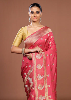 Pink Dupion Silk Saree With Blouse Piece