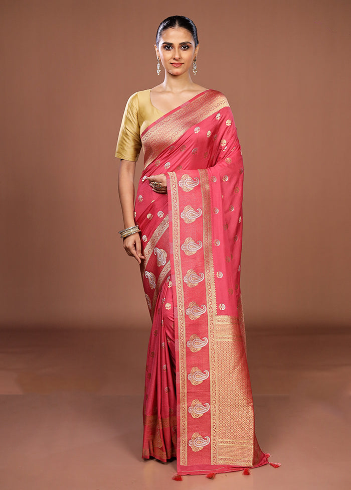 Pink Dupion Silk Saree With Blouse Piece