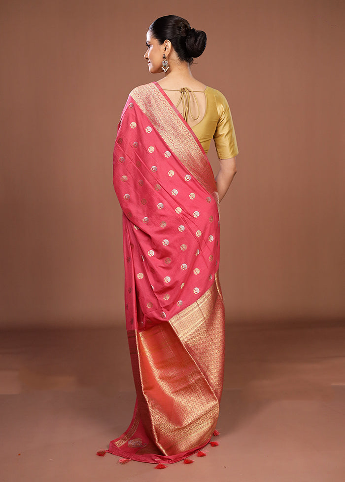 Pink Dupion Silk Saree With Blouse Piece