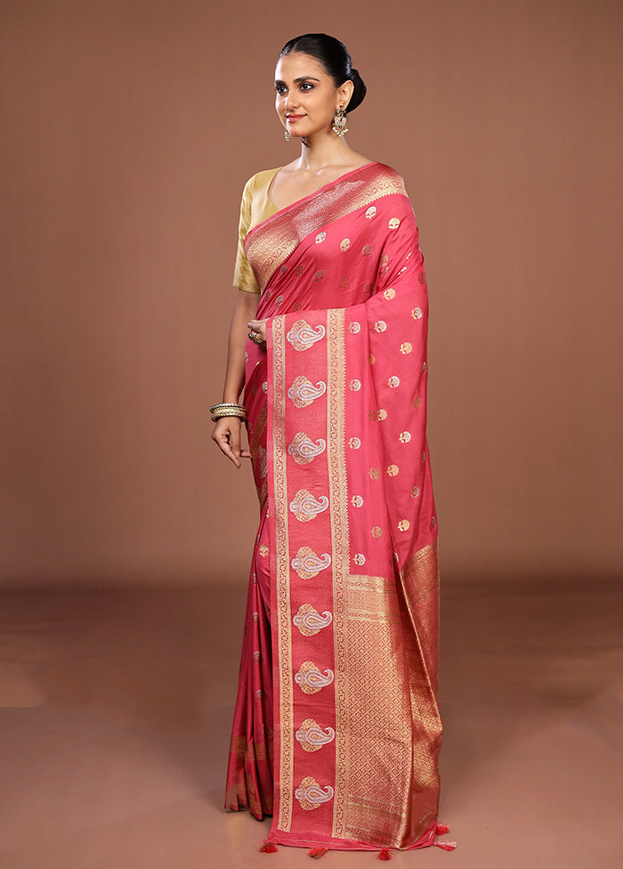 Pink Dupion Silk Saree With Blouse Piece