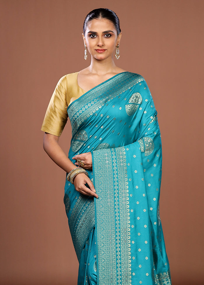 Blue Dupion Silk Saree With Blouse Piece