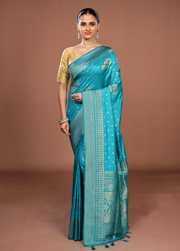 Blue Dupion Silk Saree With Blouse Piece