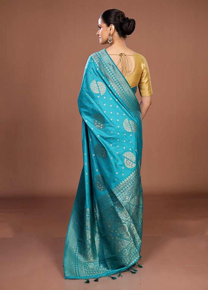 Blue Dupion Silk Saree With Blouse Piece