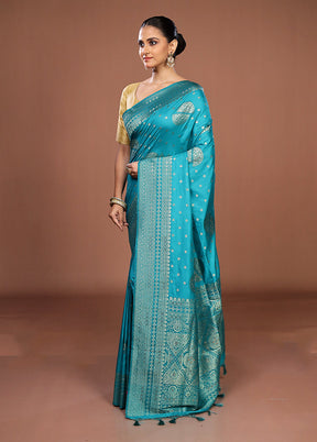 Blue Dupion Silk Saree With Blouse Piece