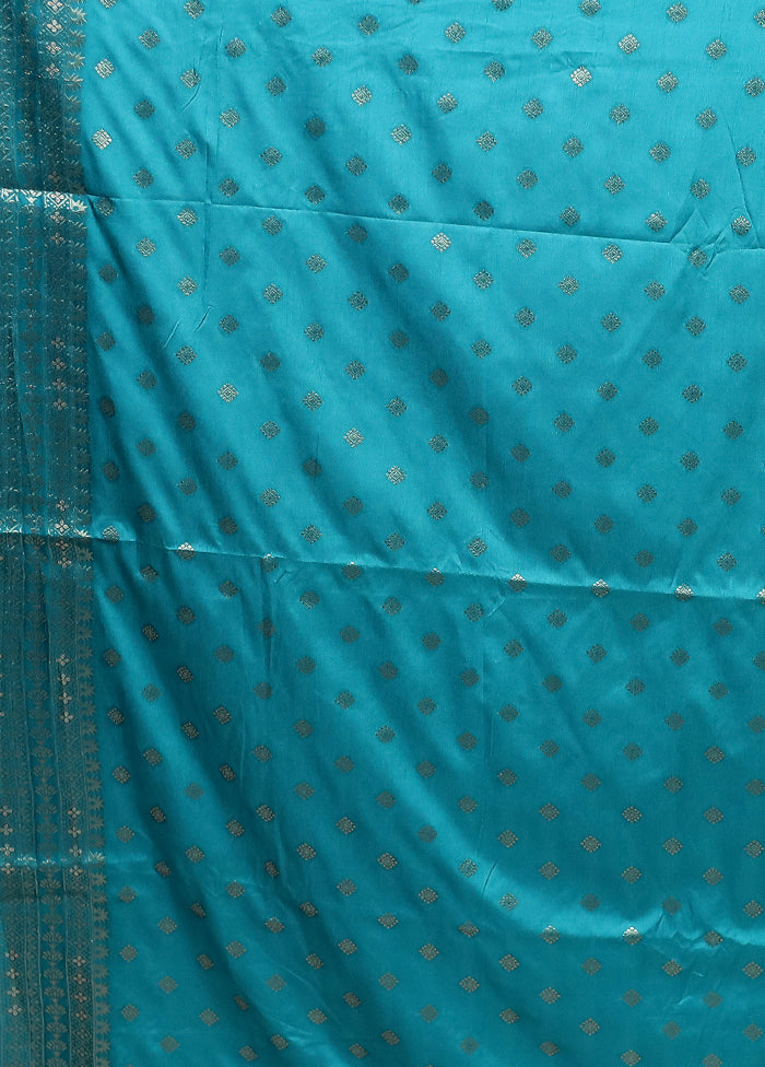 Blue Dupion Silk Saree With Blouse Piece