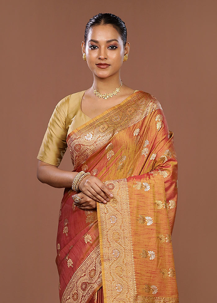 Pink Dupion Silk Saree With Blouse Piece