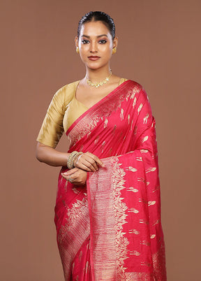 Pink Dupion Silk Saree With Blouse Piece