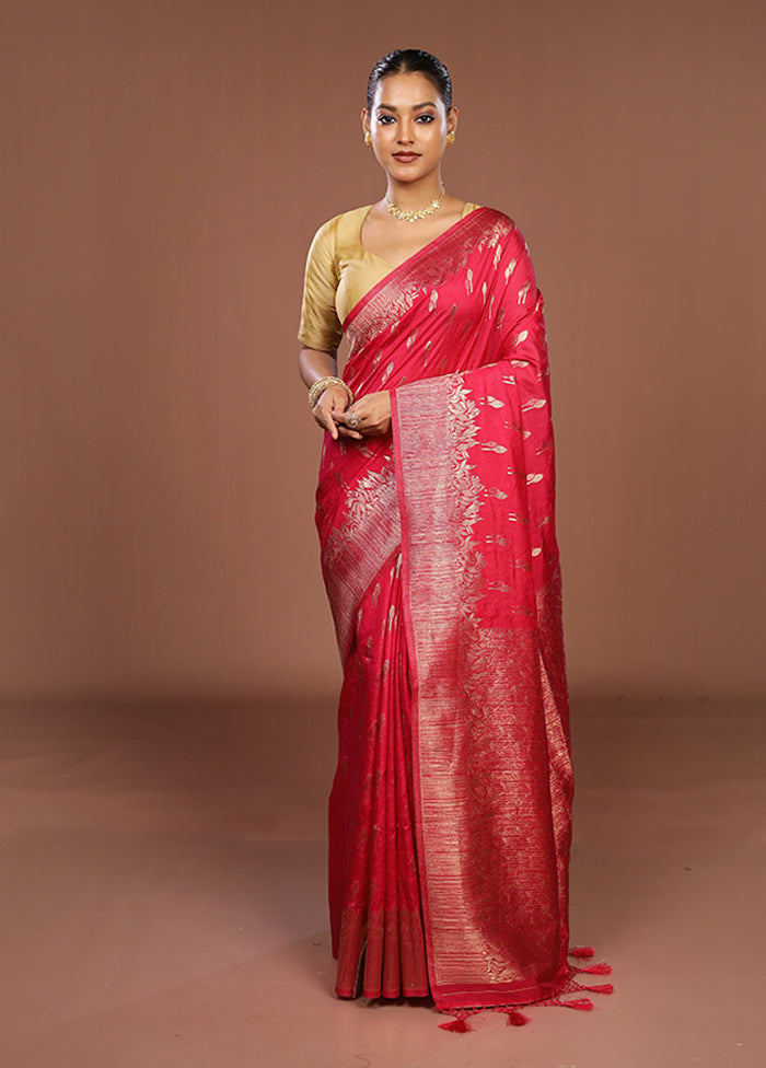 Pink Dupion Silk Saree With Blouse Piece