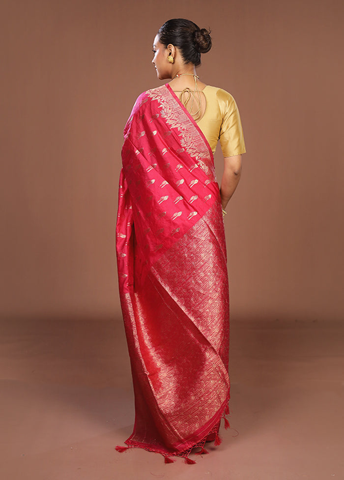 Pink Dupion Silk Saree With Blouse Piece