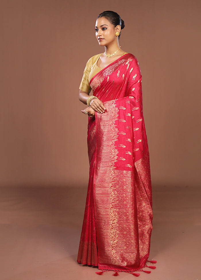 Pink Dupion Silk Saree With Blouse Piece
