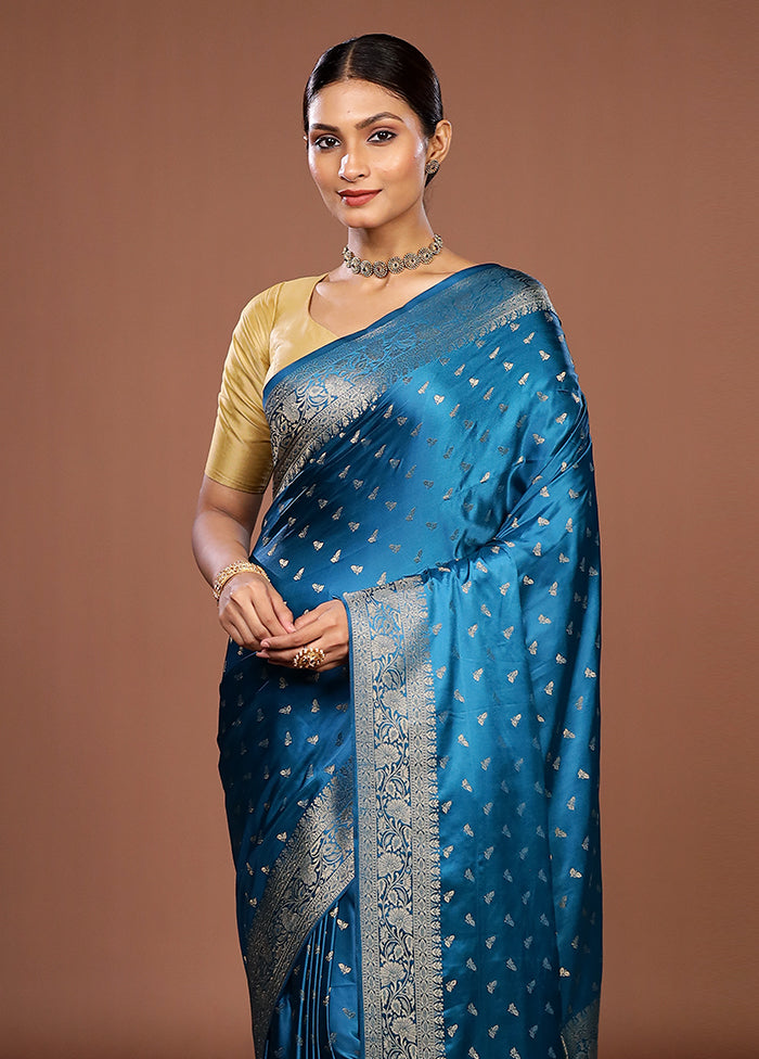 Blue Dupion Silk Saree With Blouse Piece