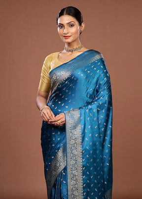 Blue Dupion Silk Saree With Blouse Piece