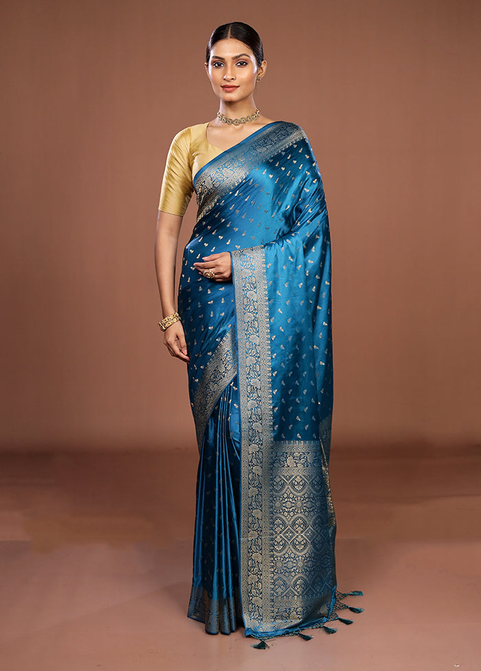 Blue Dupion Silk Saree With Blouse Piece
