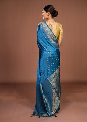 Blue Dupion Silk Saree With Blouse Piece