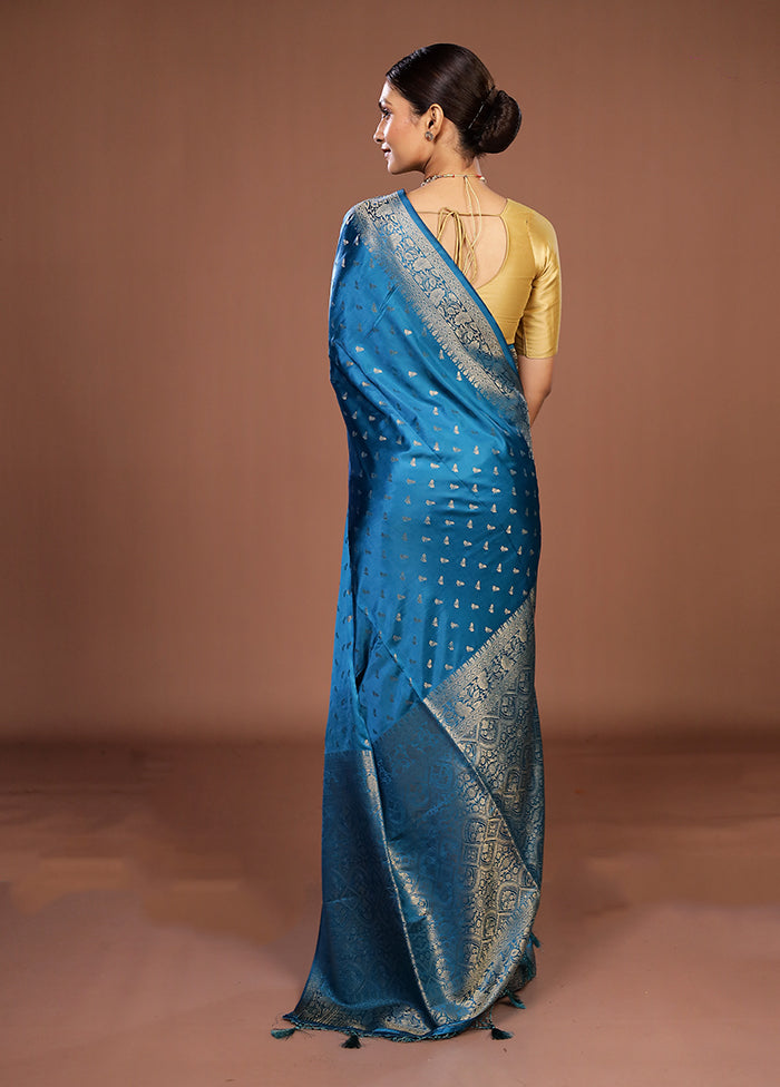 Blue Dupion Silk Saree With Blouse Piece