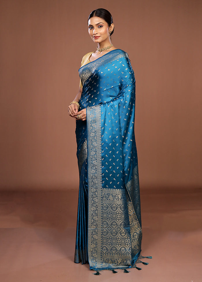 Blue Dupion Silk Saree With Blouse Piece