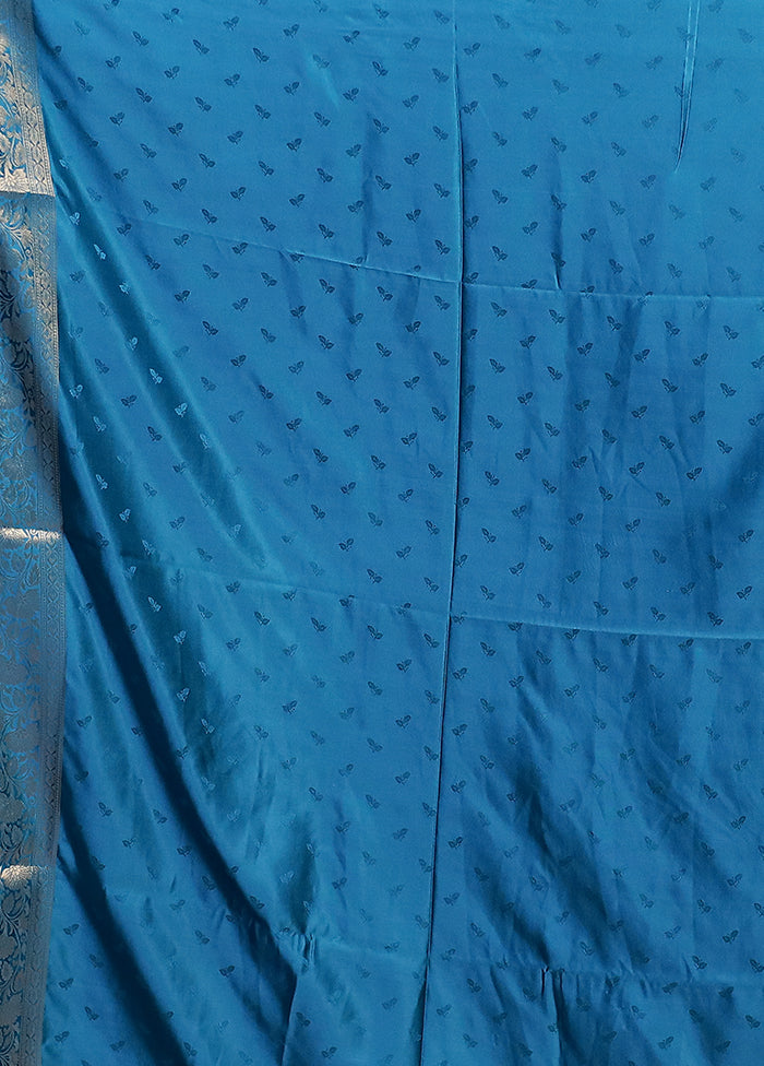 Blue Dupion Silk Saree With Blouse Piece