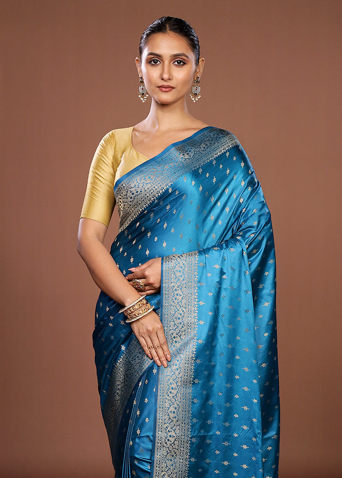 Blue Dupion Silk Saree With Blouse Piece