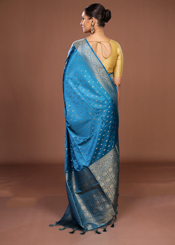Blue Dupion Silk Saree With Blouse Piece