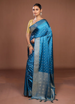 Blue Dupion Silk Saree With Blouse Piece