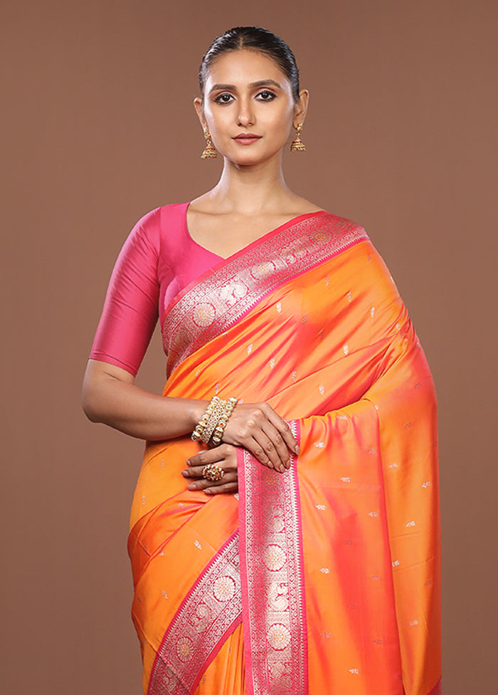 Orange Dupion Silk Saree With Blouse Piece