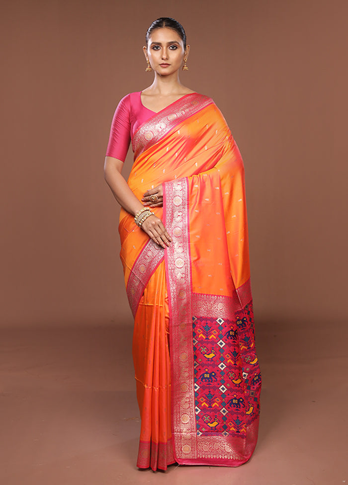 Orange Dupion Silk Saree With Blouse Piece