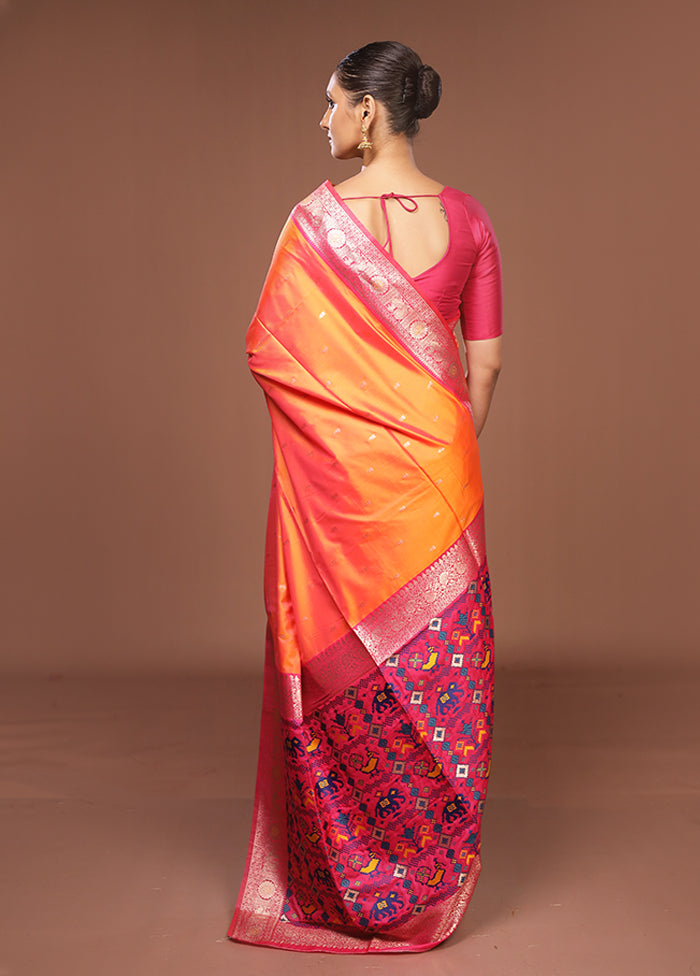 Orange Dupion Silk Saree With Blouse Piece
