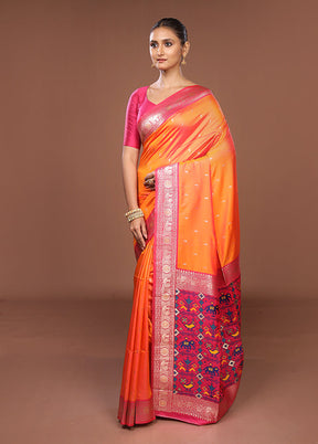 Orange Dupion Silk Saree With Blouse Piece