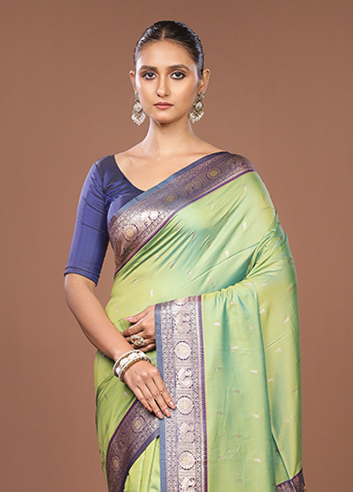 Green Dupion Silk Saree With Blouse Piece