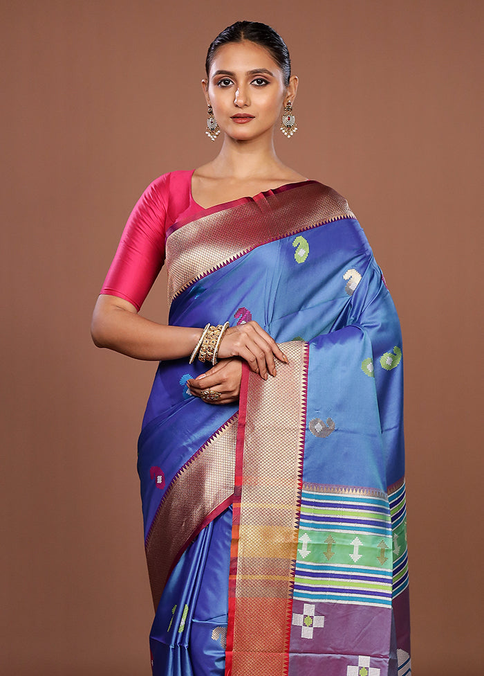 Blue Dupion Silk Saree With Blouse Piece