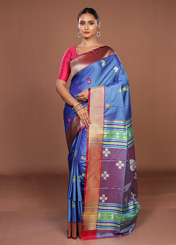 Blue Dupion Silk Saree With Blouse Piece