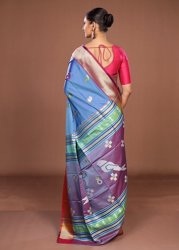 Blue Dupion Silk Saree With Blouse Piece