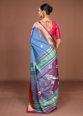 Blue Dupion Silk Saree With Blouse Piece