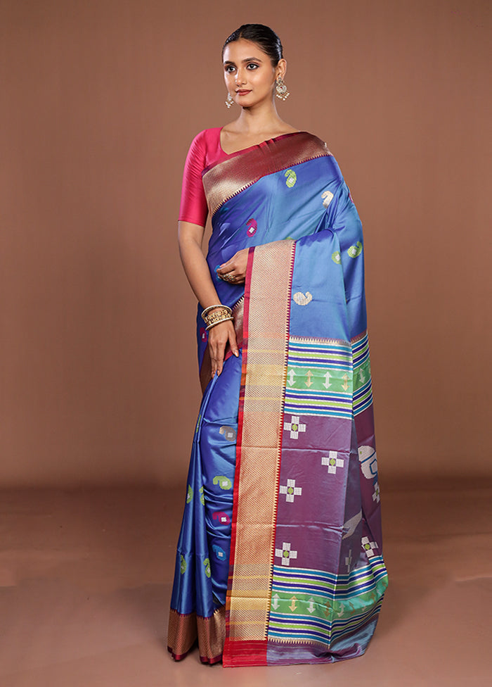 Blue Dupion Silk Saree With Blouse Piece