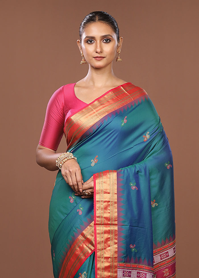 Green Dupion Silk Saree With Blouse Piece
