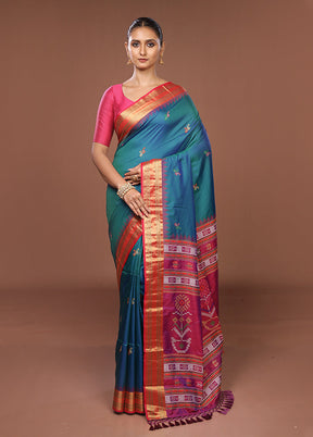 Green Dupion Silk Saree With Blouse Piece